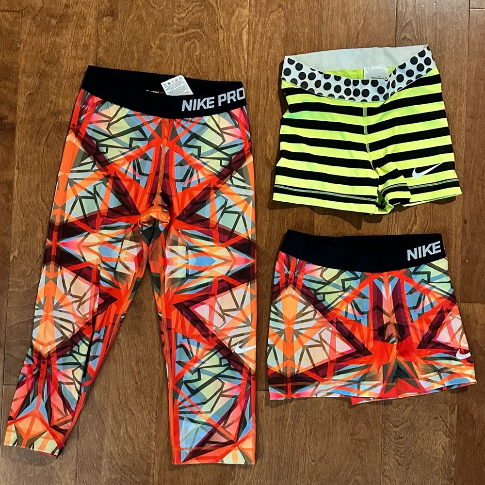 Set of NIKE Pro work out shorts and capris. Size XS and S